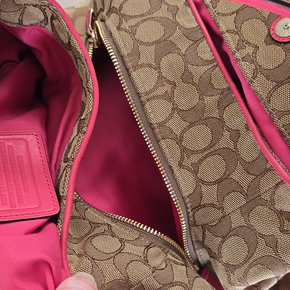 Coach Brown and Pink Hobo Shoulder Bag with Monogram - Picture 8 of 12